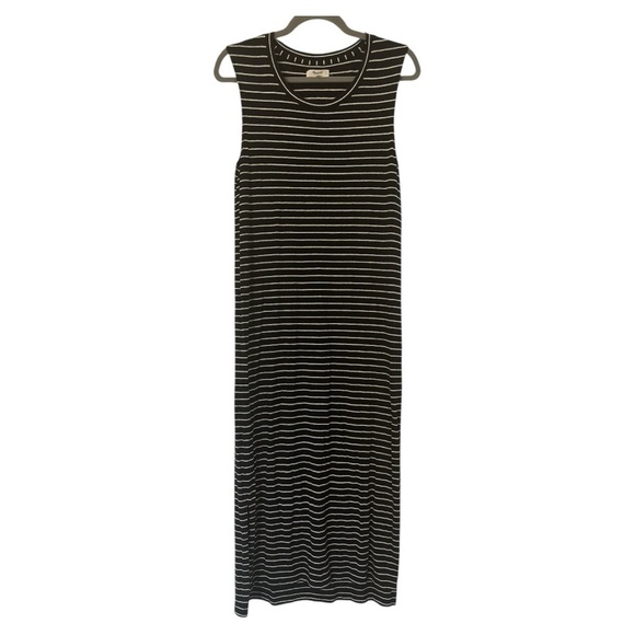 Madewell Black and Gray Striped Tee Shirt Slit Maxi Dress Size Extra Small - Picture 2 of 7